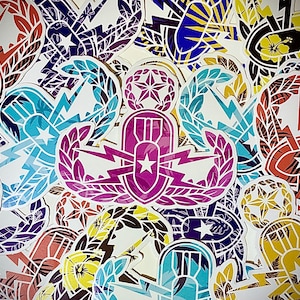 Hawaiian Print Colorful EOD Badge Stickers | Master Badge | Senior Badge | Basic Badge | HDS Badge | Multiple Options | We love Stickers