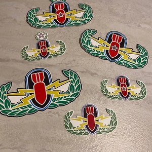 Pegatinas de insignia EOD de color tradicional / Insignia maestra / Insignia senior / Insignia básica / Insignia HDS / Opciones de tamaño múltiple / Nos encantan las pegatinas