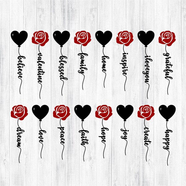 Valentine's Day Words Bundle Svg, Valentine Word Bundle, Stylized Words Svg, Text Bundle Svg, Valentine Hearts and Roses Svg