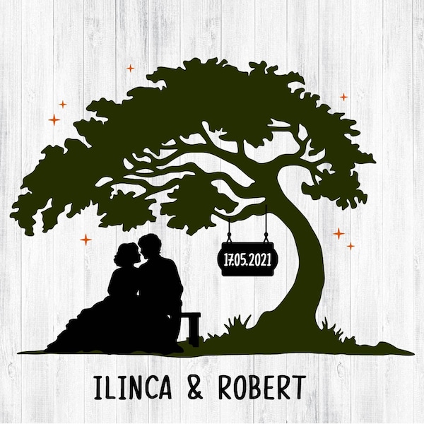 Bride and Groom under the Tree SVG PNG, Wedding Scene Svg, Wedding Mr Mrs Names Svg, Wedding File Cut