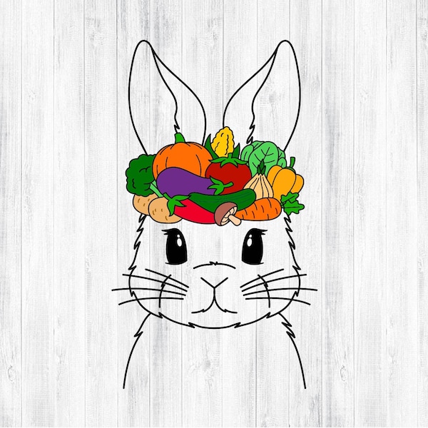 Veggie Wreath Bunny SVG PNG, Easter Bunny Svg, Happy Easter svg, Veggie Wreath Rabbit Svg, Bunny Face Svg, Vegetables Crown Svg