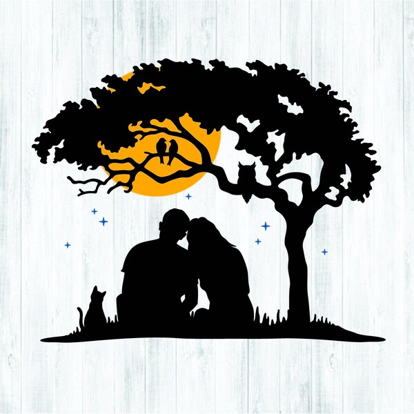 Couple Under The Tree SVG PNG for Cricut and Silhouette, Couple Clipart SVG, Couple Cutting File, Couple Stencil Svg