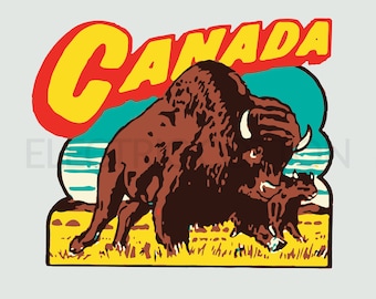 Retro Canada Buffalo T-Shirt Graphic: Vintage Travel Poster (PNG Digital Download)