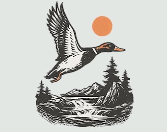 Retro Duck Hunting Graphic: Vintage Flying Ducks PNG (Digital Download)