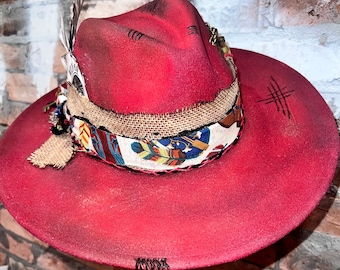 Velvet Red! Custom Burned Hat.