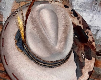 Yellowstone Custom Burned Hat. Western wide brim cowboy hat