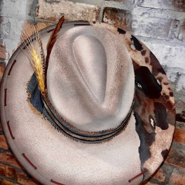Yellowstone Custom Burned Hat. Western wide brim cowboy hat
