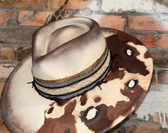 Yellowstone Custom Burned Hat. Western wide brim cowboy hat