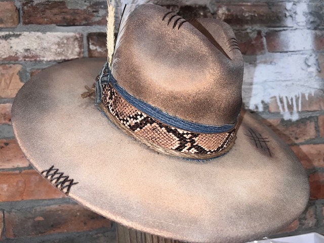 Copperhead Road Custom Burned Hat, Western wide brim, cowboy hat
