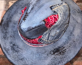 Upcycled Denim Top Hat: Slouchy Jeans Hat, Size L - Etsy display picture 3