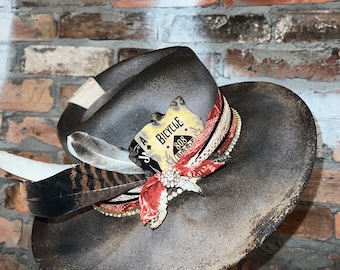 Grit and Glamor (western style custom burned, distressed cowgirl hat)