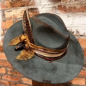 Lady May 2 Custom Burned Hat. Western, wide brim