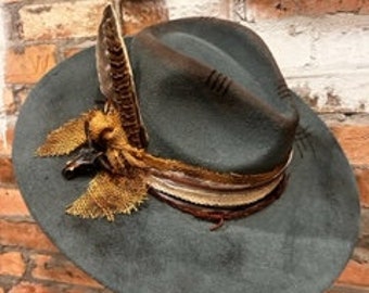 Lady May 2 Custom Burned Hat. Western, wide brim