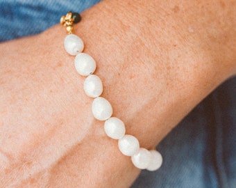 Pearl Chain Bracelet, 18K Gold Vermeil or Sterling Silver, Adjustable Jewelry Gift for Her