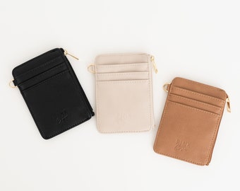 Lauren Wallet: Slim Card Holder with Zipper Pouch with Vegan Leather