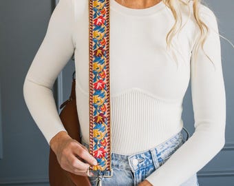 Embroidered Wildflower Crossbody Bag Strap: Adjustable Retro Purse Strap