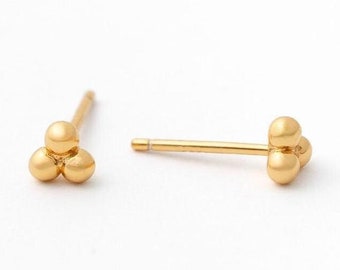 Triple Beaded Stud Earrings – Hypoallergenic 18k Gold Vermeil or Sterling Silver | Waterproof, Sweatproof Minimalist Jewelry