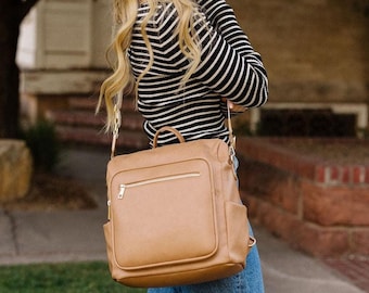 Hazel Bag: Vegan Leather Convertible Backpack, Diaper, and Crossbody Bag