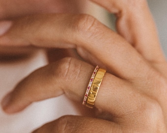 Pink Stone Stacking Ring • 18K Gold Vermeil or Sterling Silver • Dainty CZ Minimalist Band • Waterproof Hypoallergenic Jewelry Gift for Her