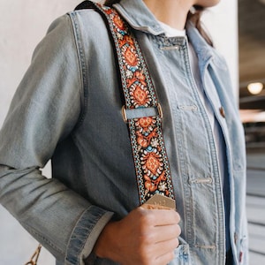 Black and Red Floral Crossbody Bag Strap: Retro Adjustable Purse Strap