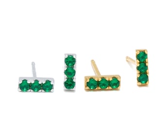 Emerald Green Stud Earrings, Gold Vermeil or Sterling Silver, Hypoallergenic Birthstone Jewelry