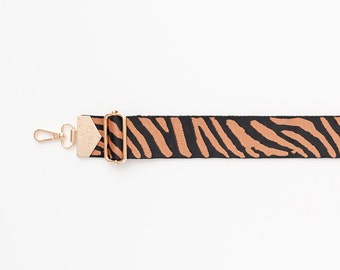 Zebra Print Bag Strap: Adjustable Shoulder or Guitar Strap with Gold Hardware