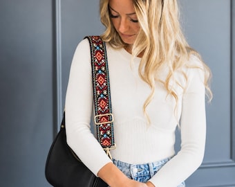 Red Tapestry Bag Strap, Patterned Handbag Replacement Shoulder Strap for Purses and Crossbody Bags