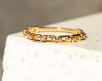 Studded Chain Stacking Ring: 18k Gold Vermeil Ring