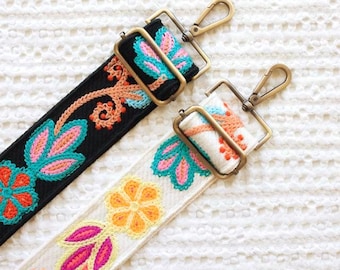 Embroidered Floral Bag Straps • Crossbody adjustable shoulder strap • Guitar or Camera Friendly • Retro Fashion