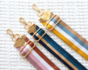 Striped Bag Strap: Adjustable Fabric Strap with Gold Hardware