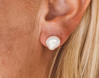 Pearl Stud Earrings, 18K Gold Vermeil or Sterling Silver, Hypoallergenic Posts, Waterproof Dainty Jewelry