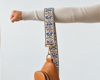 Blue Paisley Purse Strap, Patterned Replacement Shoulder Strap for Handbags and Crossbody Bags