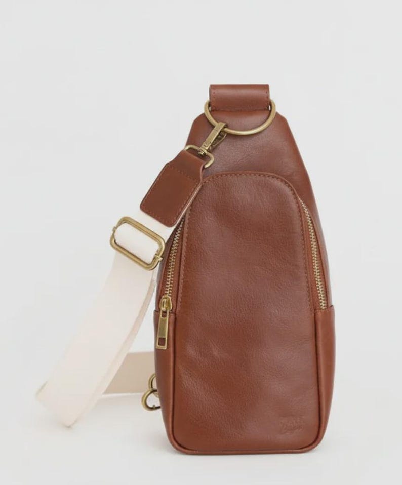 Crossbody Sling Purse: Genuine Leather Sling Bag with Guitar Strap Dark Brown | Brass
