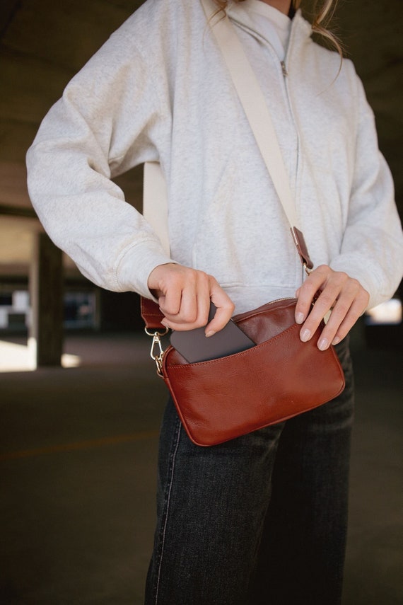Leather Crossbody Bag: Genuine Leather, Interchangeable Straps