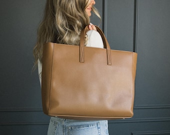 Leather Tote - School or Work Tote with Laptop Sleeve & Water Bottle Holder