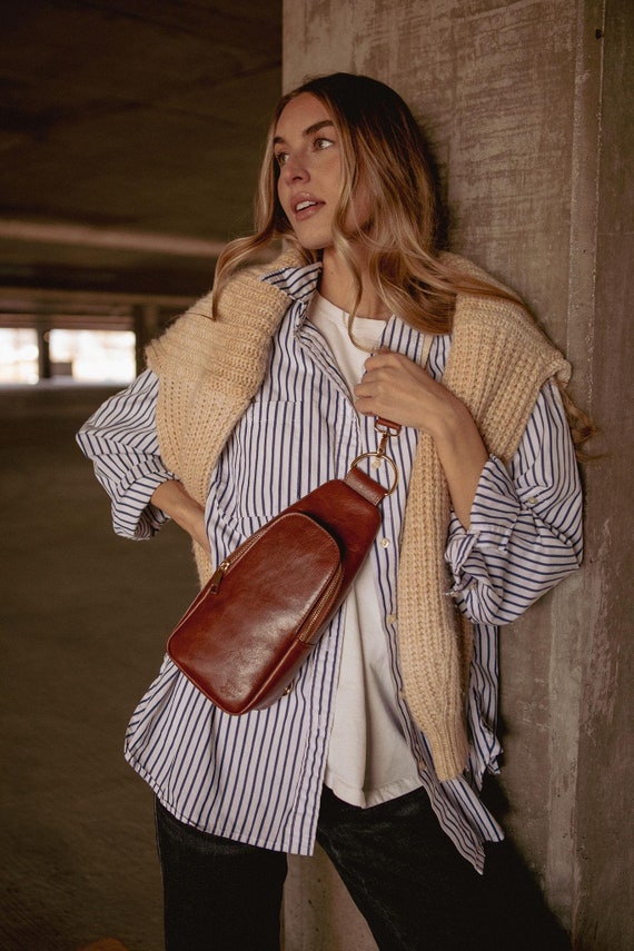 Crossbody Sling Purse: Genuine Leather Sling Bag with Guitar Strap