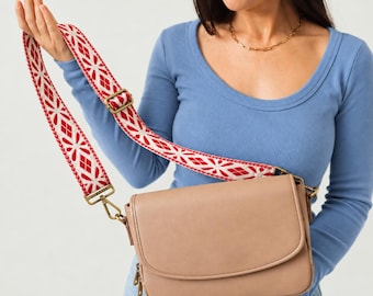 Adjustable Bag Strap, Red Diamond Pattern, 35–57 Inch, Crossbody Conversion