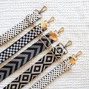 Black & White Patterned Bag Strap: Adjustable Crossbody, Camera or Guitar