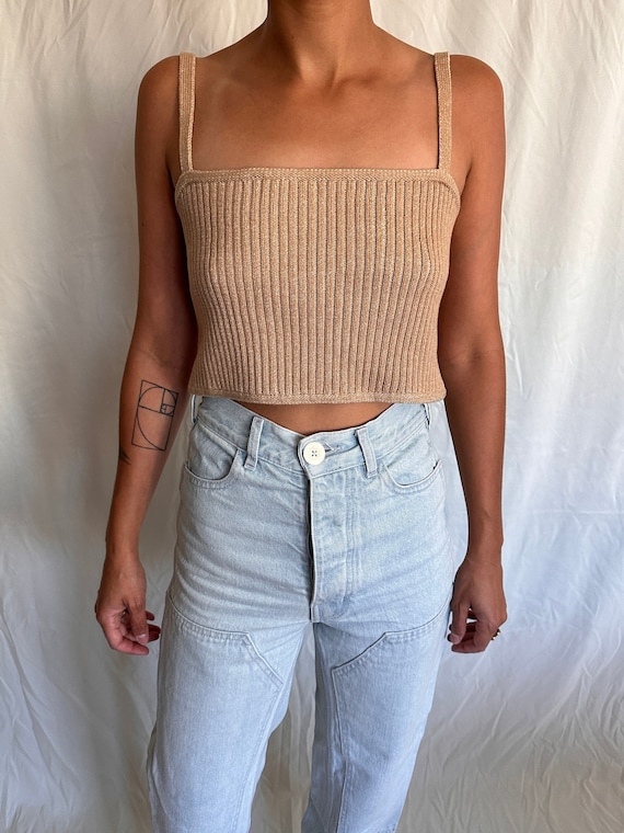 Pink Cropped Ribbed Knit Tank