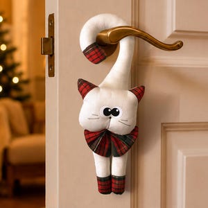 Christmas Cat Door Sign, Personalized Holiday Decor, Do Not Disturb Hanger for Cat Lovers
