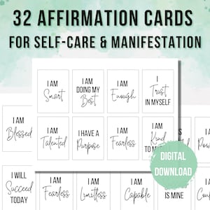 Baraja de cartas de afirmación positiva / Citas positivas imprimibles / Tarjetas para la ley de atracción, manifestación de autocuidado imprimible, DIGITAL
