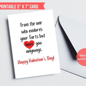 Funny Valentines Day Card for Him| Printable PDF | Fart Card for Boyfriend Husband, Funny Love Card for Him