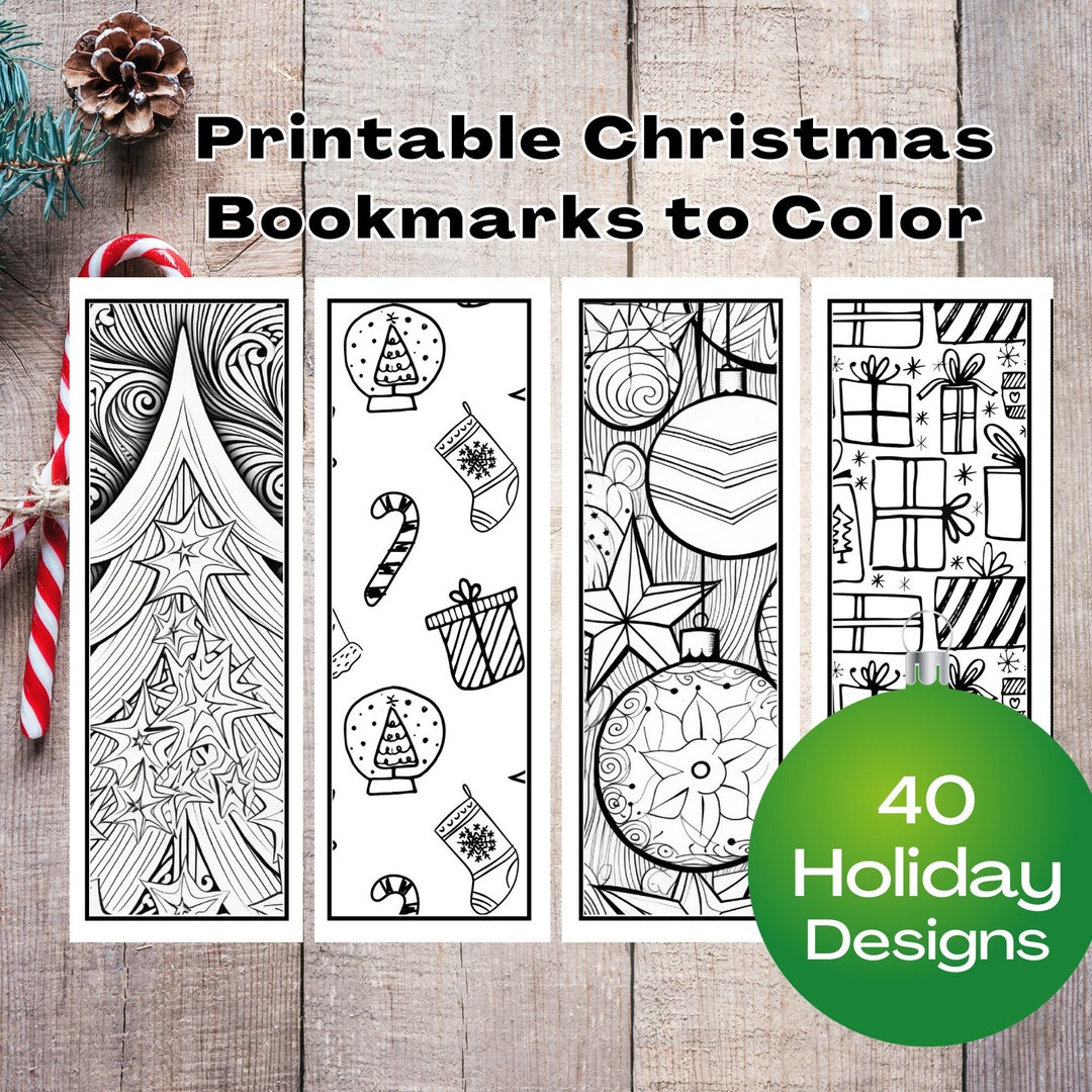 Printable Christmas Bookmarks to Color 40 Holiday Designs Etsy