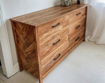 Beautiful Mid-Century Wood 6 Drawer Dresser Bedroom Storage Cabinet Large Capacity, Unique Gift for Mothers Brown