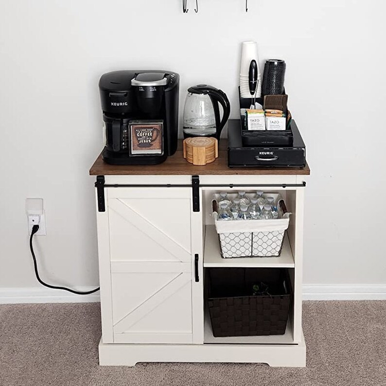 Farmhouse Coffee Bar Buffet With Sliding Door Etsy