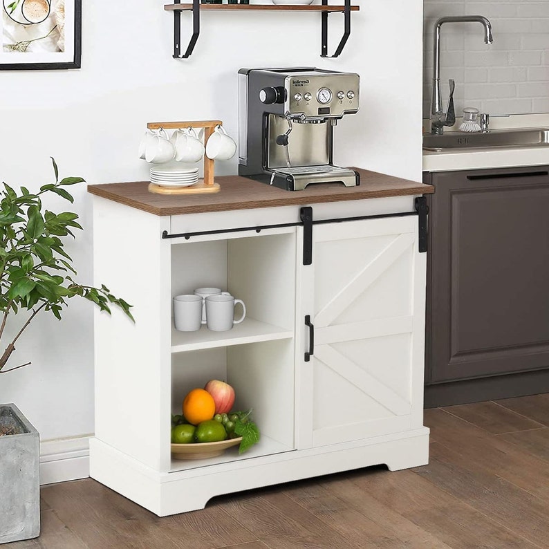 Farmhouse Coffee Bar Buffet With Sliding Door Etsy