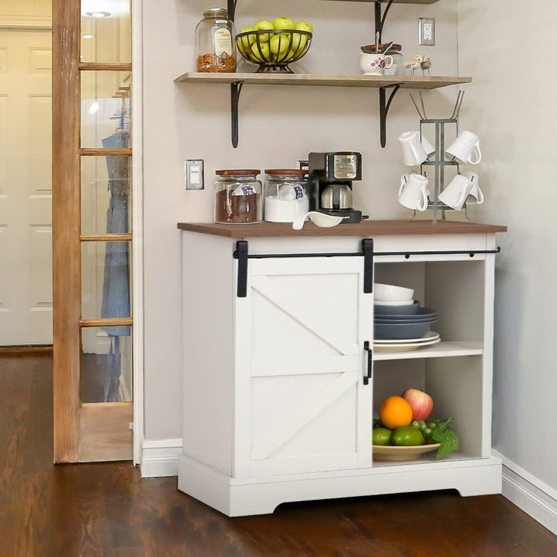 Farmhouse Coffee Bar Buffet With Sliding Door Etsy