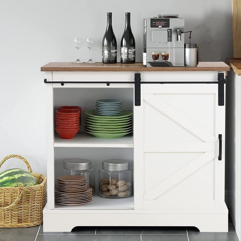 Farmhouse Coffee Bar Buffet With Sliding Door Etsy