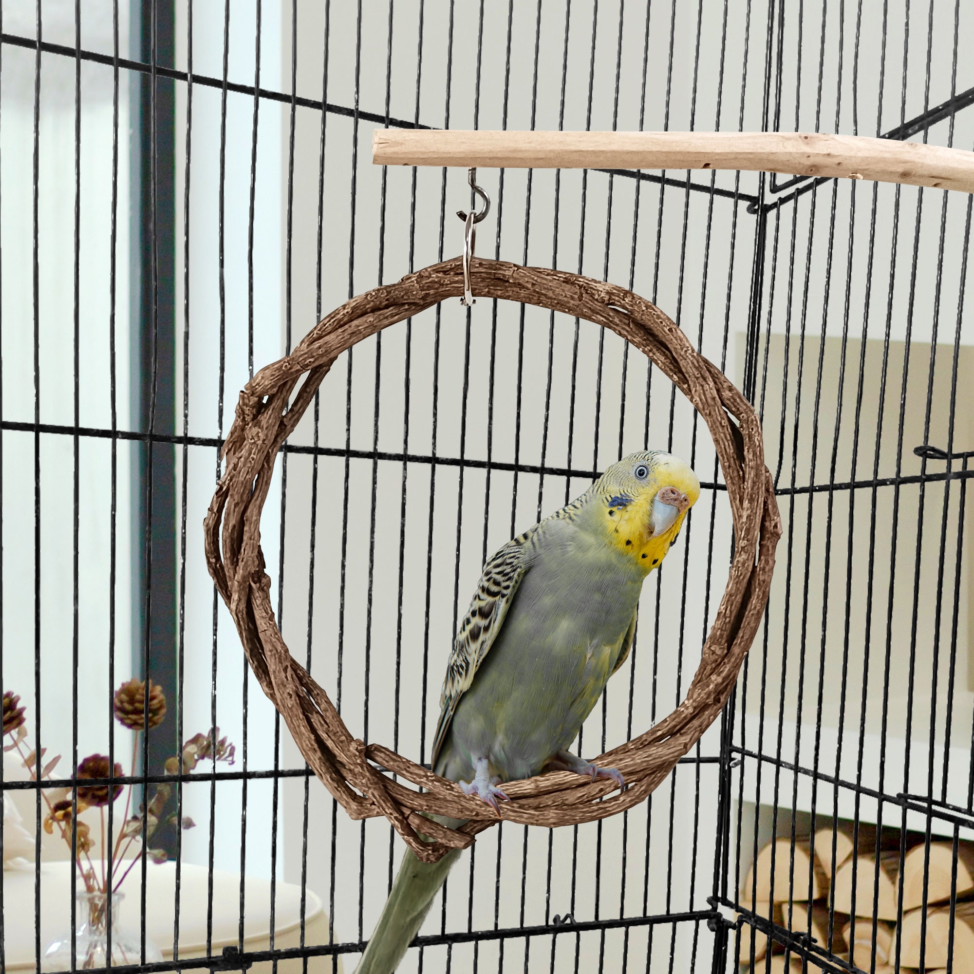 Natural Rattan Parrot Swing, Hanging Bird Toy, Cage Accessory - Etsy - Large Parrot Enclosures With Swing