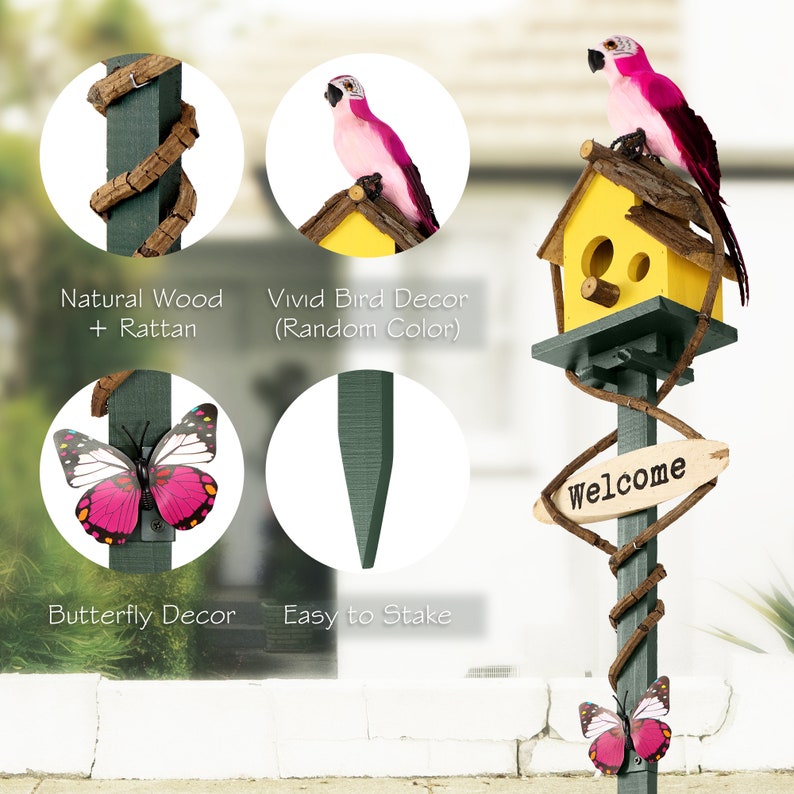 Wooden Bird House Post, Bird House on Pole, Bird House Stand